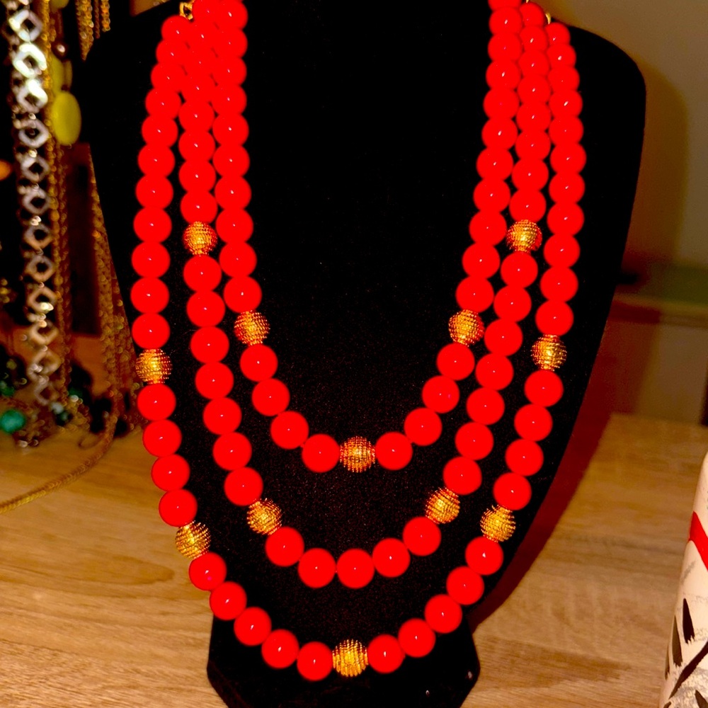Talbots vintage red glass bead necklace